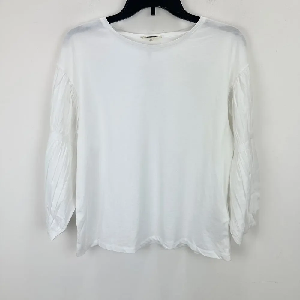 NEW Madewell Puff Sleeve Drop Shoulder Knit Top Cotton Viscose White Small